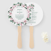 Éventail Aquarelle Magnolia Eucalyptus Bouquet Mariage (Devant et derrière)