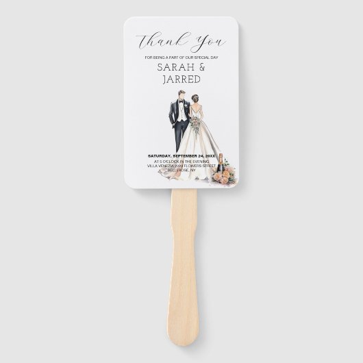 Éventail Aquarelle Mariage des nouveaux mariés (Devant)