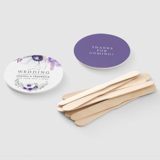 Éventail Aquarelle Mariage violet poussiéreuse Faveur flora (Non-assemblé)