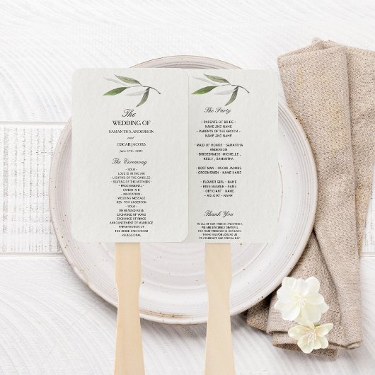 Éventail Aquarelle moderne Branche d'olive verte