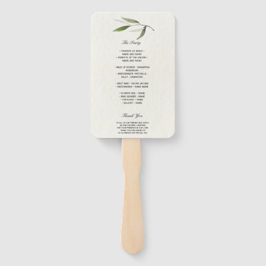 Éventail Aquarelle moderne Branche d'olive verte (Dos)