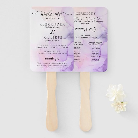 Éventail Aquarelle moderne | Programme de mariage Turquoise (Devant et derrière)