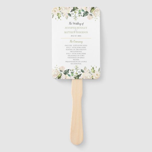 Éventail Aquarelle Peonies blanches et Mariage Rose Frame (Devant)