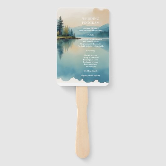 Éventail Aquarelle pittoresque Pine tree Lake Programme Ven (Dos)