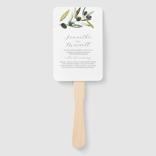 Éventail Aquarelle Programmes de mariage Branche de l'olive (Devant)