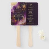 Éventail Aquarelle Purple et Gold Floral Wedding Program (Devant et derrière)