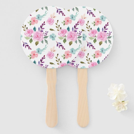 Éventail Aquarelle rose (Devant et derrière)