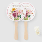 Éventail Aquarelle rose bienheureuse Florale (Devant et derrière)