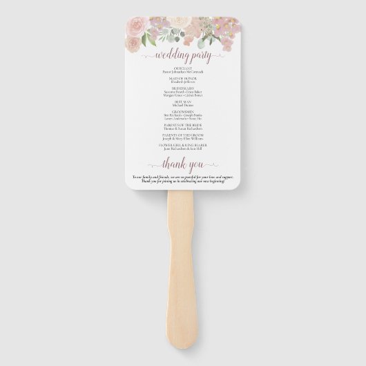 Éventail Aquarelle rose Boho Chic Floral Wedding Programme (Dos)