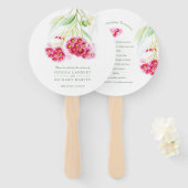 Éventail Aquarelle rose fleurs rouges gumtree mariage (Devant et derrière)