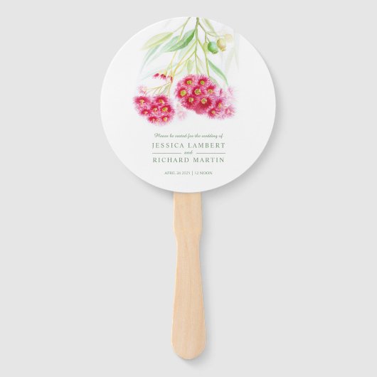 Éventail Aquarelle rose fleurs rouges gumtree mariage (Devant)