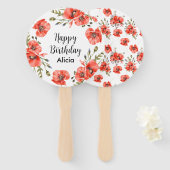 Éventail Aquarelle Rouge Pavot vert 50e anniversaire (Devant et derrière)