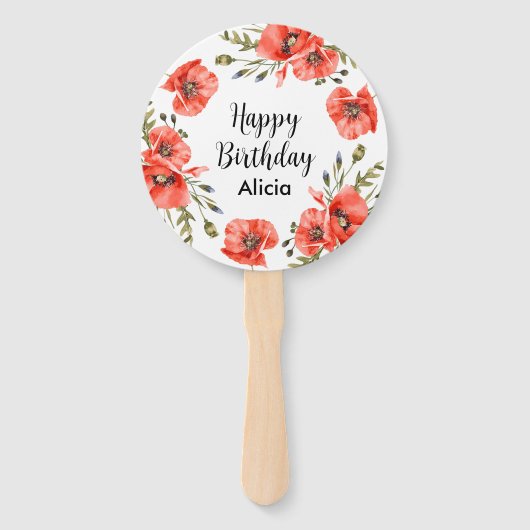 Éventail Aquarelle Rouge Pavot vert 50e anniversaire (Devant)