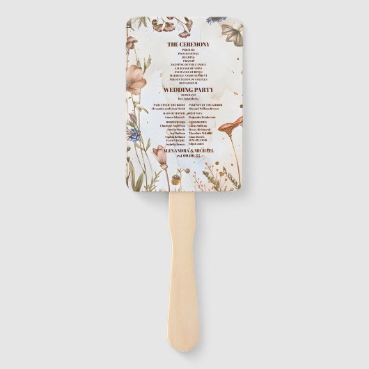 Éventail Aquarelle rustique Mariage bois (Dos)