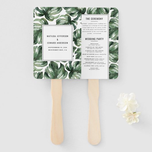 Éventail Aquarelle tropicale feuille de palme ventilateur m (Devant et derrière)