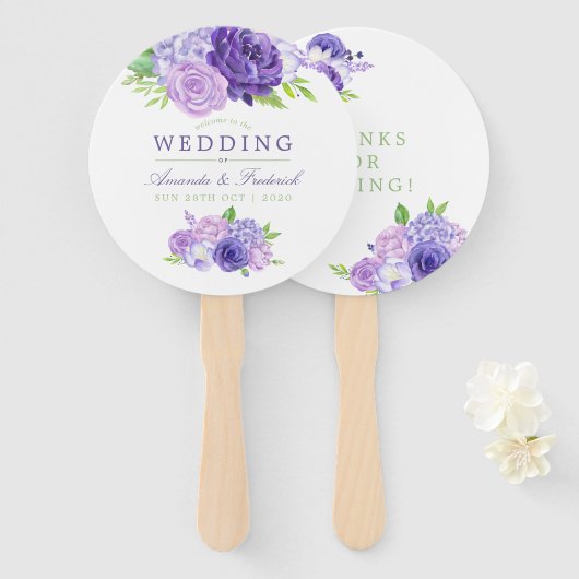 Éventail Aquarelle Ultra Violet Floral Wedding Favoriser (Devant et derrière)