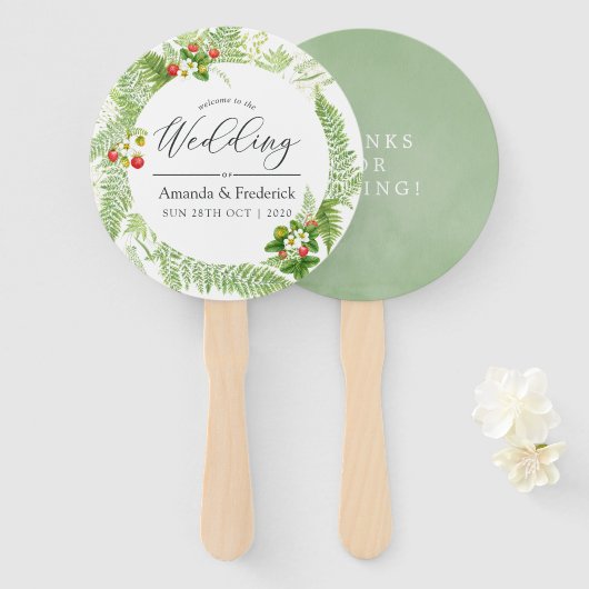 Éventail Aquarelle Verdure Mariage Faveur (Devant et derrière)