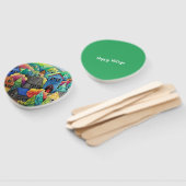 Éventail Aquarelle Village Sur La Colline Avec Maisons Colo (Non-assemblé)