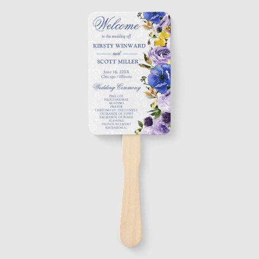 Éventail Aquarelle violet et Mariage de fleurs de crème (Devant)