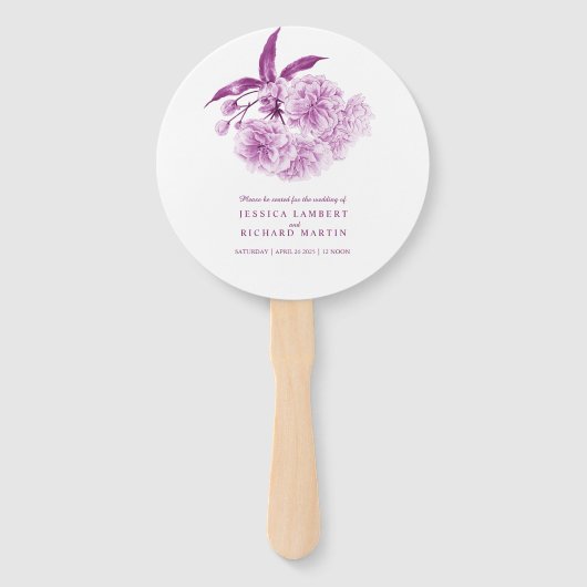 Éventail Aquarelle violet fleur de mariage fans (Devant)