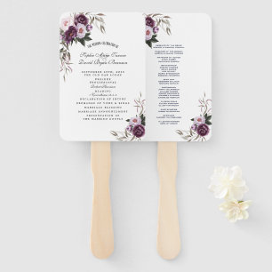 Éventail Aquarelle violet rose Fleurs Programme de mariage