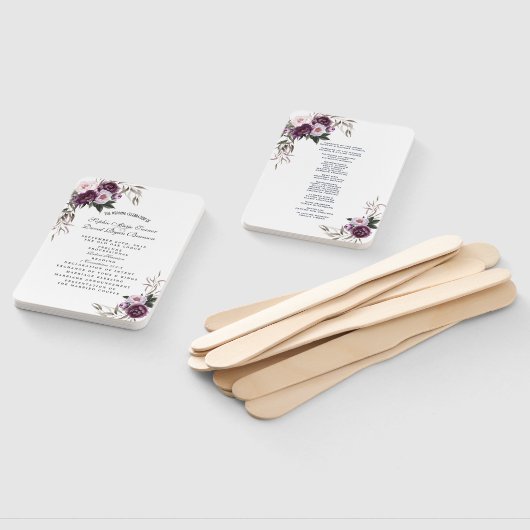 Éventail Aquarelle violet rose Fleurs Programme de mariage (Non-assemblé)