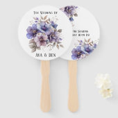 Éventail Aquarelle violette et bleu Mariage floral (Devant et derrière)