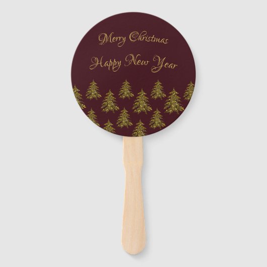 Éventail Arbre de Noël en or brillant à Noël rouge (Devant)