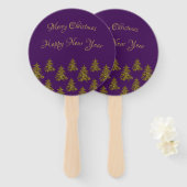 Éventail Arbre de Noël en or brillant à Noël violet (Devant et derrière)
