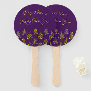 Éventail Arbre de Noël en or brillant à Noël violet