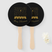 Éventail Arbre de Noël en or brillant, lune, étoiles sur no (Devant et derrière)