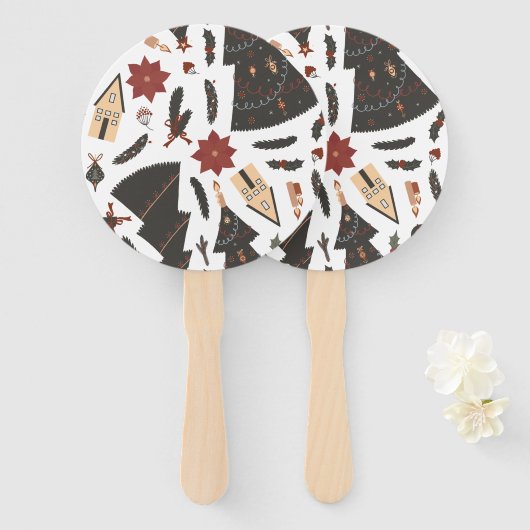 Éventail Arbre de Noël Vintage Poinsettia (Devant et derrière)