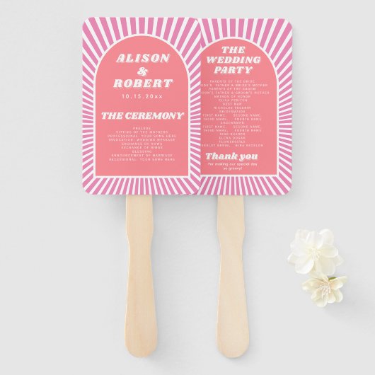 Éventail Arche rose et soleil programme de mariage super (Devant et derrière)