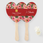 Éventail Arrière - plan rose double bonheur symbole (Devant et derrière)