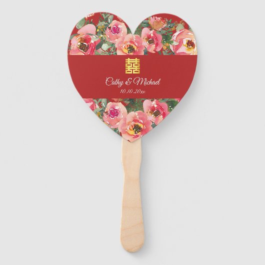 Éventail Arrière - plan rose double bonheur symbole (Devant)