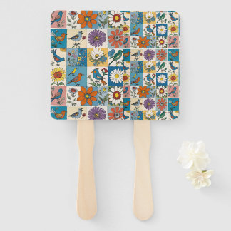 Éventail Art populaire hippie floral patchwork avec oiseaux