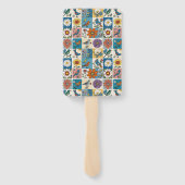 Éventail Art populaire hippie floral patchwork avec oiseaux (Dos)