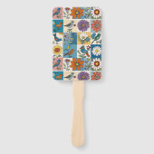 Éventail Art populaire hippie floral patchwork avec oiseaux (Devant)