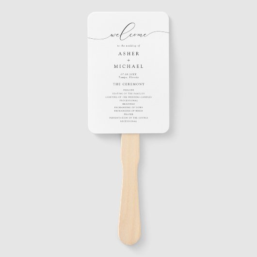 Éventail ASHER Elegant Calligraphy Script Wedding Programme (Devant)