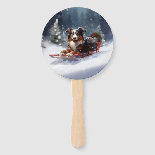 Éventail Australian Shepherd hiver neige de Noël (Devant)