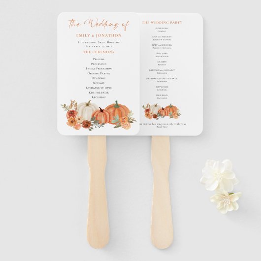 Éventail Automne Citrouille Florals Programme de mariage (Devant et derrière)
