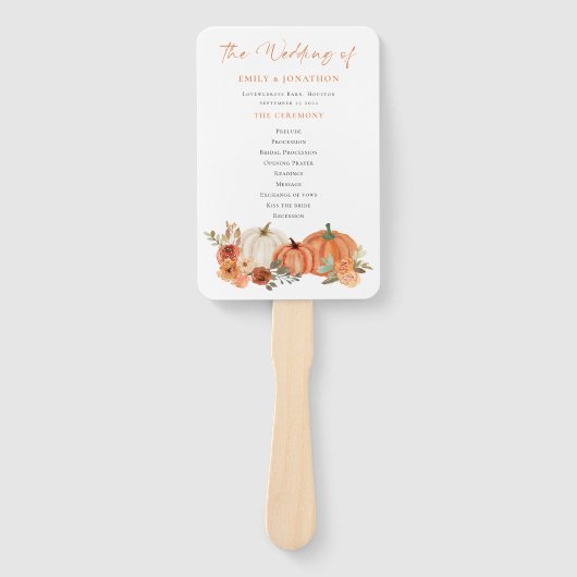 Éventail Automne Citrouille Florals Programme de mariage (Devant)