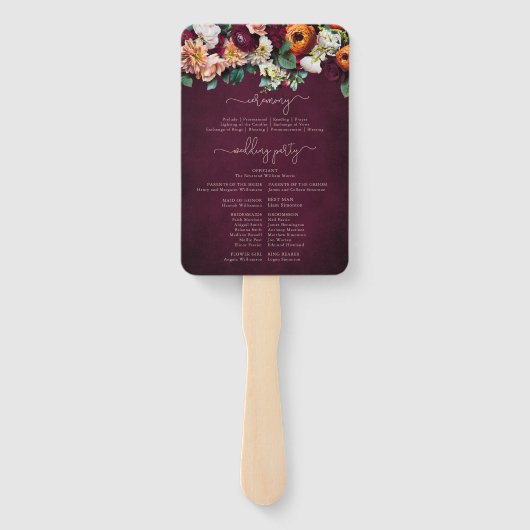 Éventail Automne Fleurs Bourgogne Programme de cérémonie Ma (Dos)