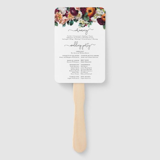 Éventail Automne Fleurs Bourgogne Programme de Cérémonie Ma (Dos)