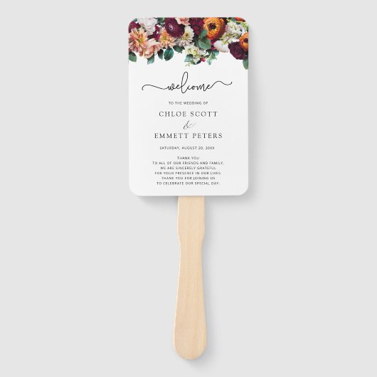 Éventail Automne Fleurs Bourgogne Programme de Cérémonie Ma (Devant)