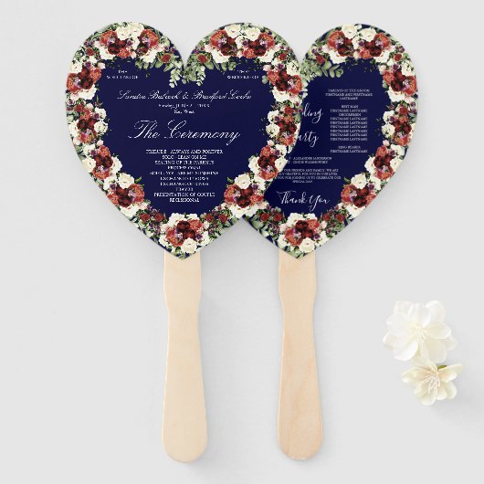 Éventail Automne Floral Navy Terracotta Crème Bourgogne Coe (Devant et derrière)