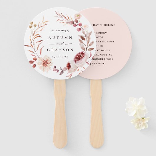 Éventail Automne Romance Floral Wreath Jour de mariage Time (Devant et derrière)