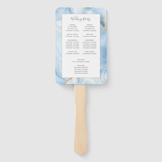 Éventail Baby Blue Gold Agate Programme de mariage (Dos)