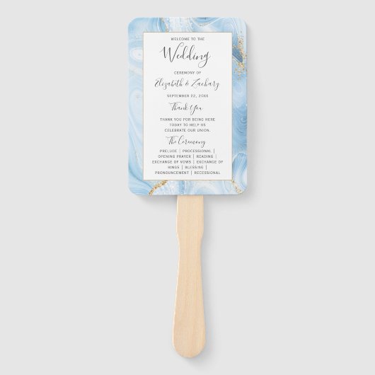 Éventail Baby Blue Gold Agate Programme de mariage (Devant)