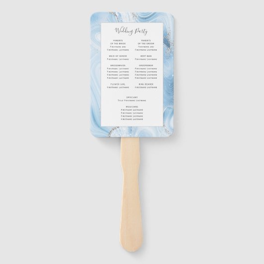 Éventail Baby Blue Silver Agate Programme de mariage (Dos)